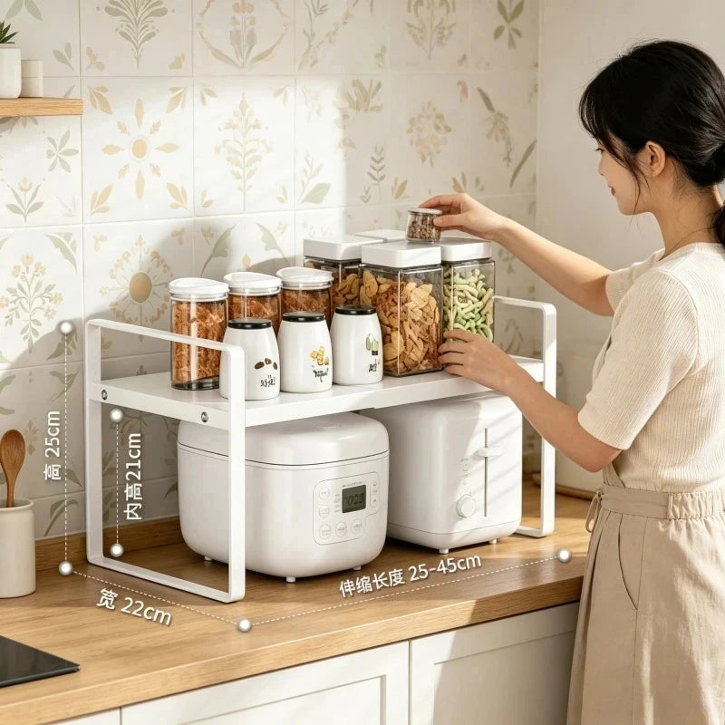 Multi Level Expandable Kitchen Cabinet Rack Layered Storage Organizer Space Saving for Seasonings Dishes Home Use