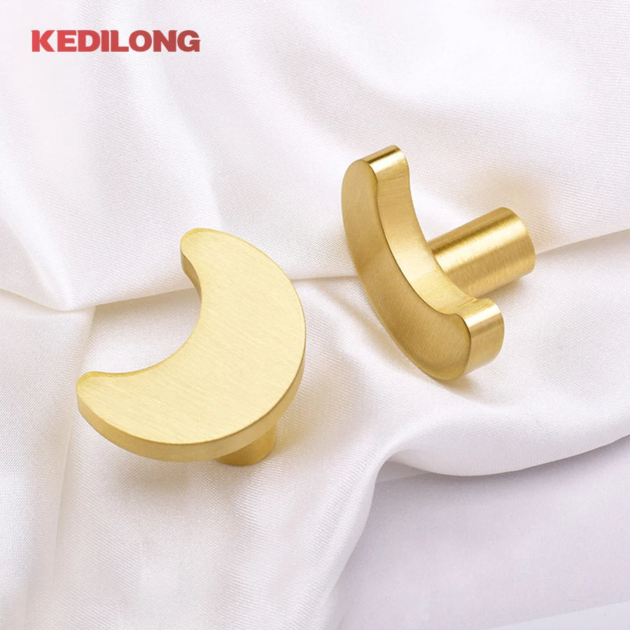 KEDLO Solid brass children's room cute moon shaped knob kitchen cabinet drawer pull handle