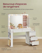 Dressing Table, Makeup Table with Drawer, Power Strip, 40 x 125 x 140 cm, Modern Design, Cloud White