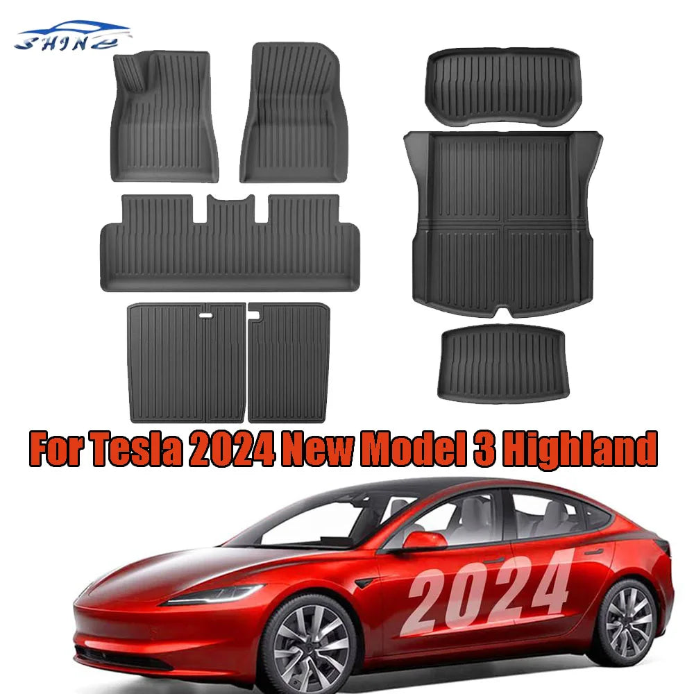 Floor Mats For Tesla Model 3 Highland 2025 All Weather Front Rear Cargo Liner Mat, Waterproof Anti-Slip Mats Accessories