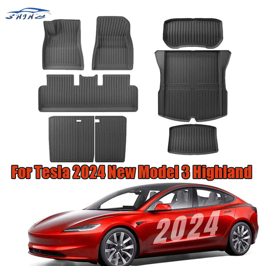 Floor Mats For Tesla Model 3 Highland 2025 All Weather Front Rear Cargo Liner Mat, Waterproof Anti-Slip Mats Accessories