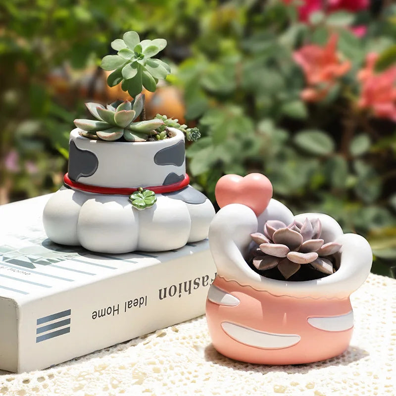 Cat's Paw Shaped Succulents Plants Pot Creative Kitten Planter for Mini Bonsai Fairy Garden Ornaments Home Tabletop Decoration