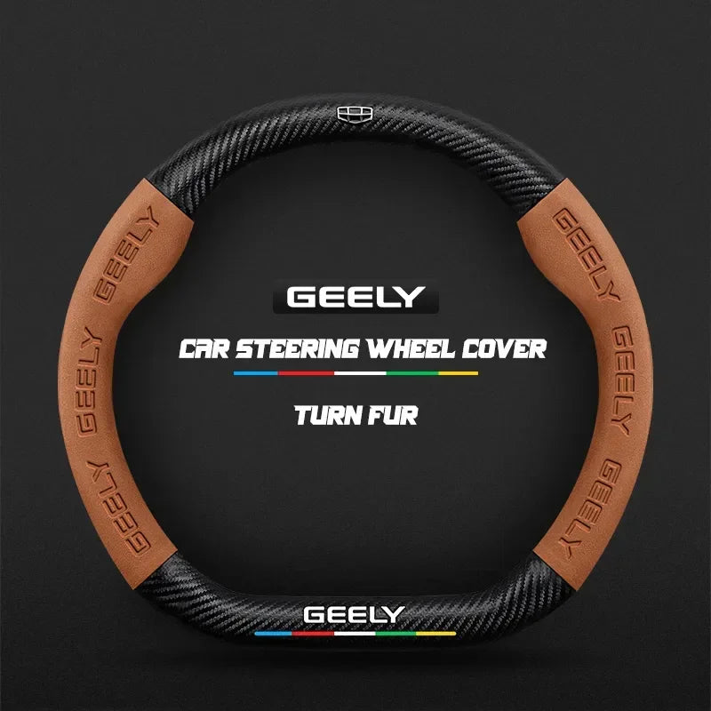 For Geely Geometry C Monjaro Coolray Tugella GX3 Atlas Emgrand EC7 GC6 GC9 CK EC8 Carbon Fiber Suede Car Steering Wheel Cover