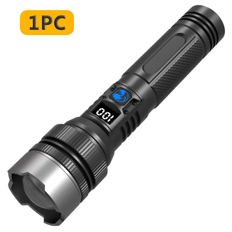 Powerful LED Flashlight - Zoom & Digital Display, USB-C Rechargeable for Camping & Hiking | AlluCanFind