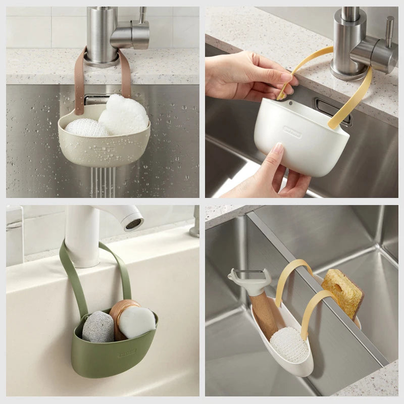 Kitchen Sink Holder Hanging Drain Basket Sponges Soap Holder Drying Rack Adjustable Drain Rack Faucet Holder Storage Organizer