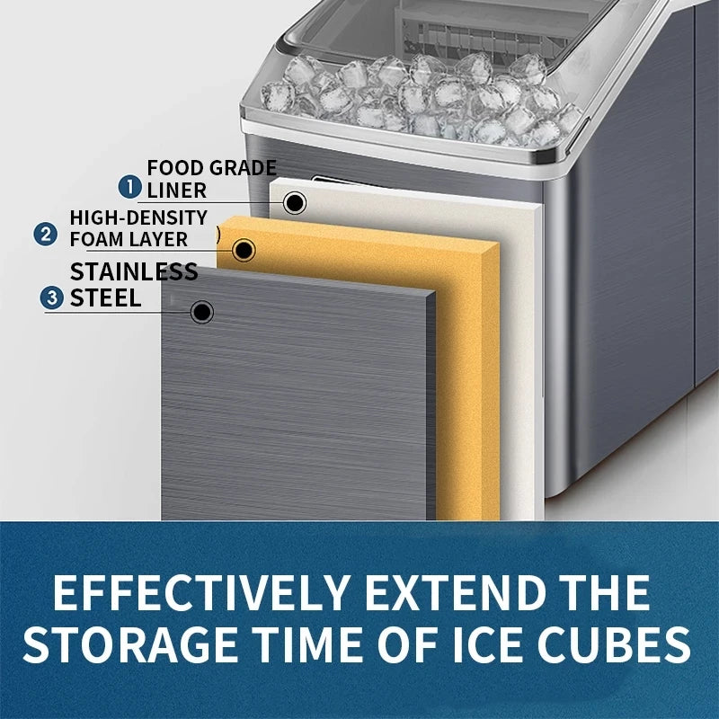 25kg/24h Automatic Electric Quick Ice Maker Commercial Household Milk Tea Shop Bar Desktop Portable Ice Cube Making