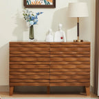Solid Wood Face 6 Drawer Dresser,Mid Century Modern Dresser with Chest,Flutted Chest of Drawers with Moire Patten for Bedroom,