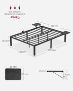 VASAGLE Double bed frame, bed frame, metal bed frame, with storage shelves, guest bed