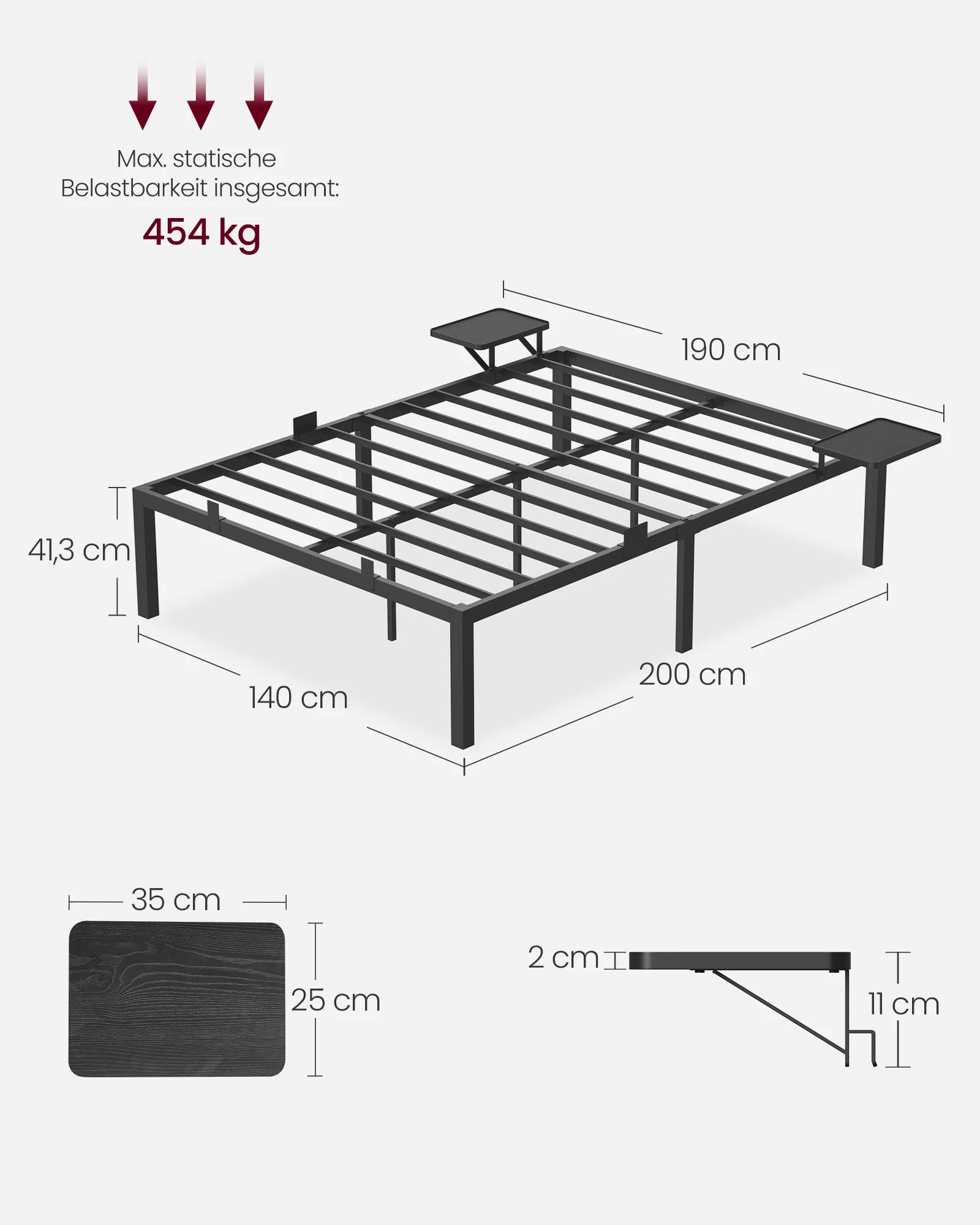 VASAGLE Double bed frame, bed frame, metal bed frame, with storage shelves, guest bed