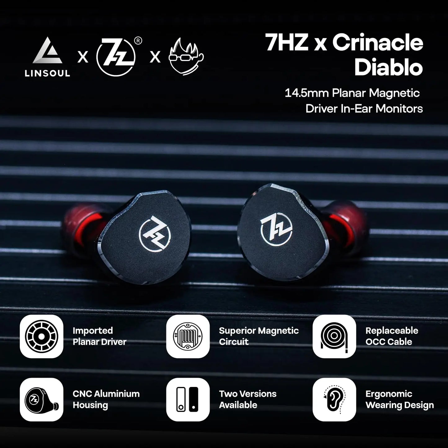 Linsoul 7Hz x Crinacle: Diablo/Divine in-Ear Monitors, 14.5mm Planar Magnetic Driver IEM,HiFi Earbuds with Detachable 2 Pin