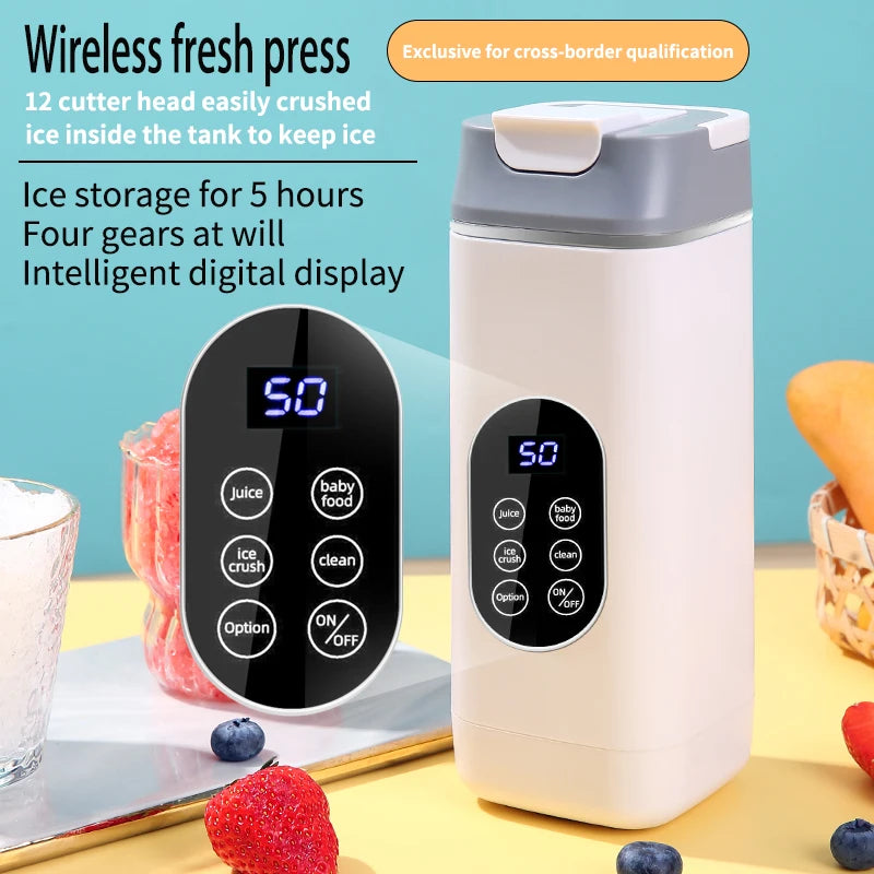 420ML Portable Juicer Blender 12 Blades Mini Juice Mixer Fruit Extractor Juice Maker Auto-Clean, Ice Crush & Ice storage cup