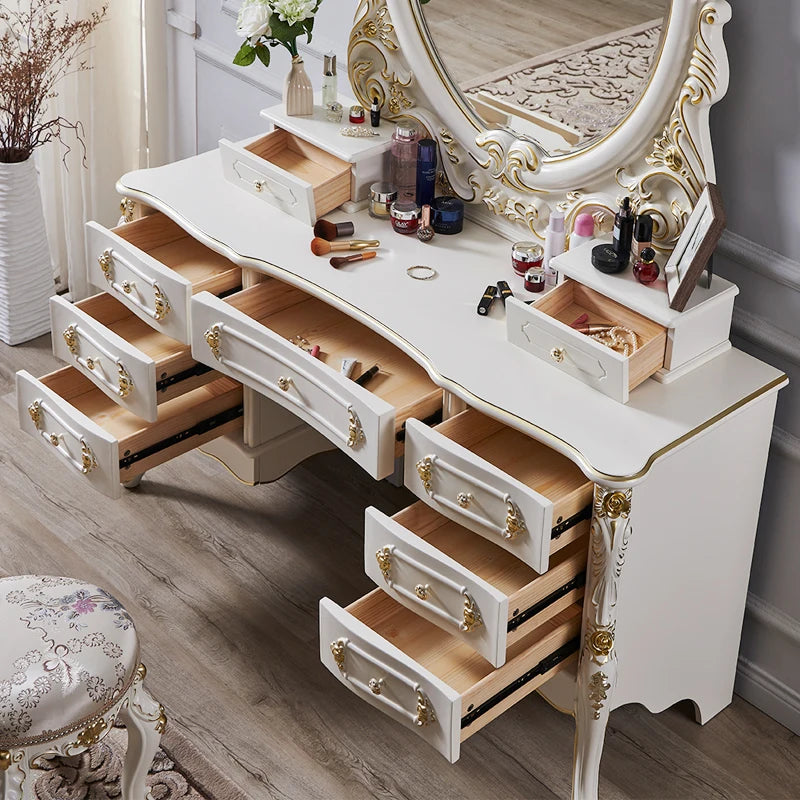 Solid wood dresser bedroom white princess dressing table luxury assembly dressing table large apartment furniture French style