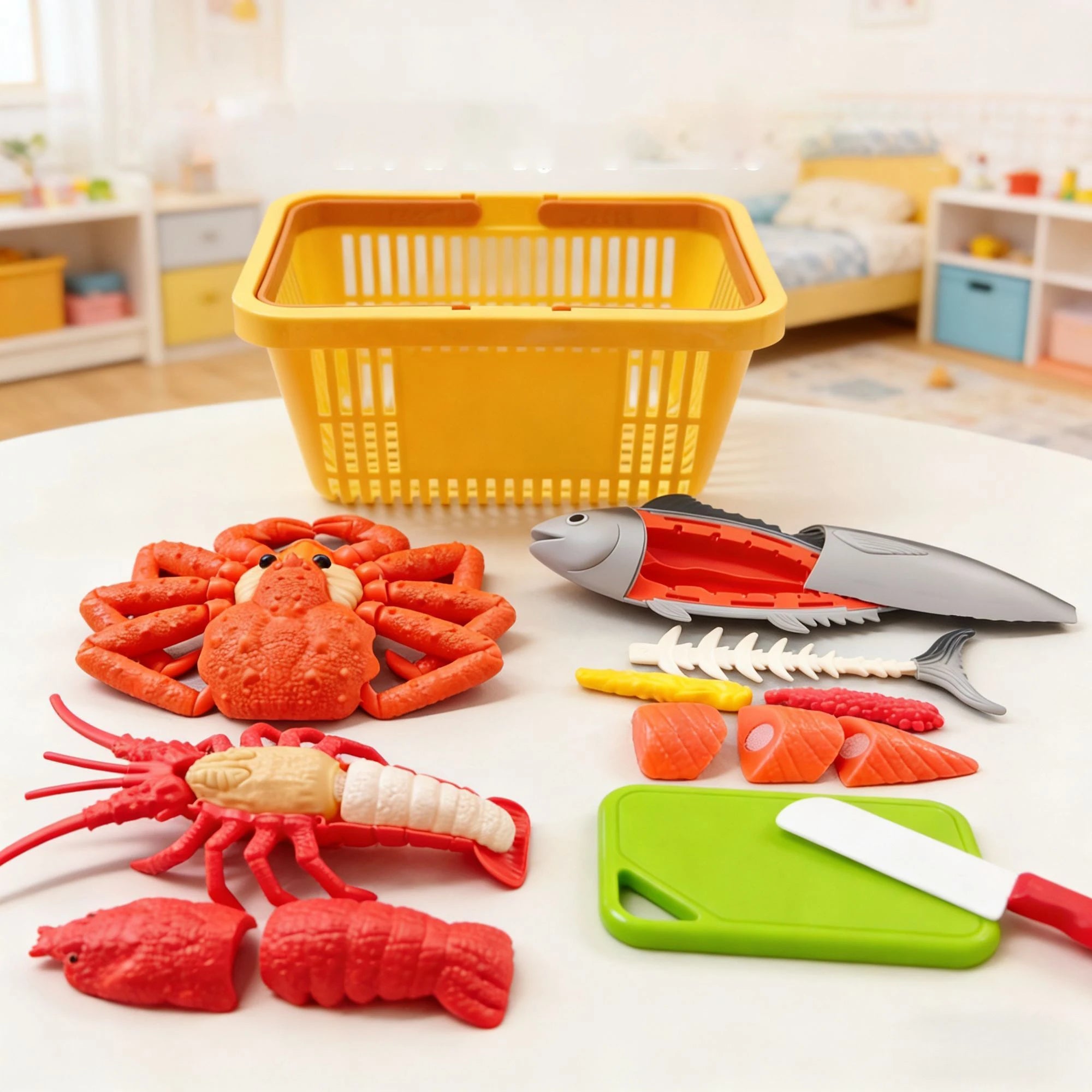 Kids Kitchen Toy Set Simulated Big Size Lobster Crab Fish Chicken Fun Cutting Food DIY Assembly Model Accessories Birthday Gifts