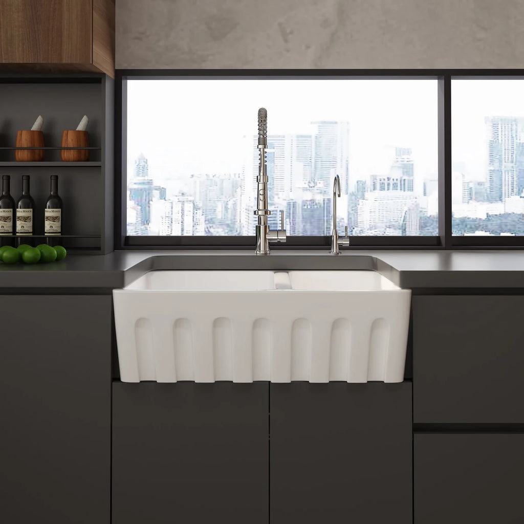 Farmhouse sink 33 inch kitchen sink double bowl 60/40 white ceramic refractory clay kitchen farm sink two pots