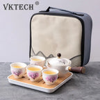 Portable Chinese Gongfu Kung Fu Tea Set 360 Rotating Teapot Ceramic Tea Maker Infuser Wooden Handle Pot Cup for Home Office