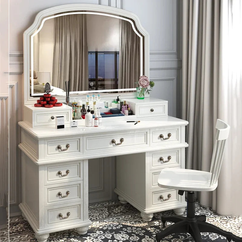 Wooden White Mirror Vanity Table Living Rooms Luxury Salon Drawers Dresser Living Room Beauty Schmink Tisch Bedroom Furniture
