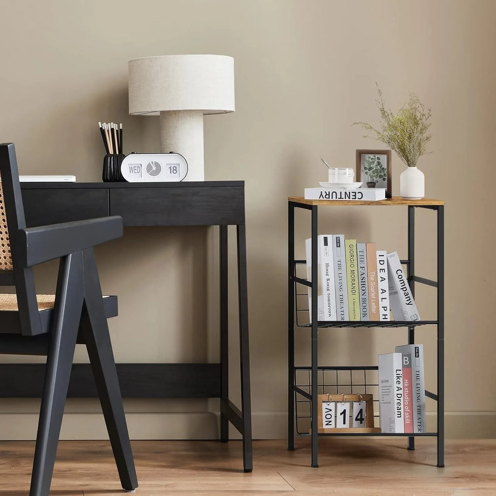 3-Tier Metal Record Player Stand - Holds 90 Vinyl Albums, Turntable Shelf for Living Room/Bedroom/Office, Brown