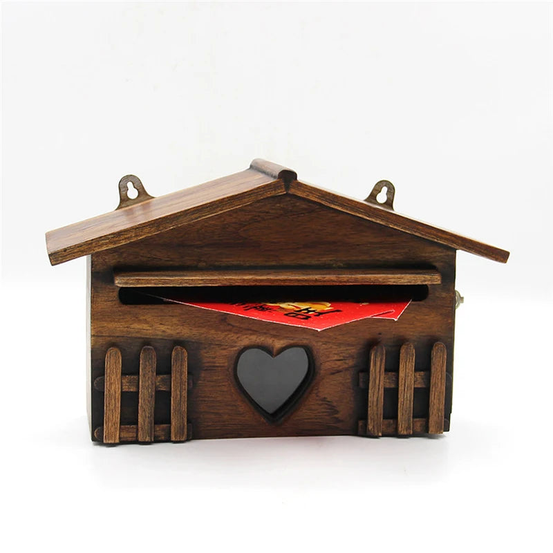 Outdoor Wooden Post Box Letter Mailbox Lockable Wall Mounted Mailbox Secure Letterbox Suggestion Box Garden Decoration