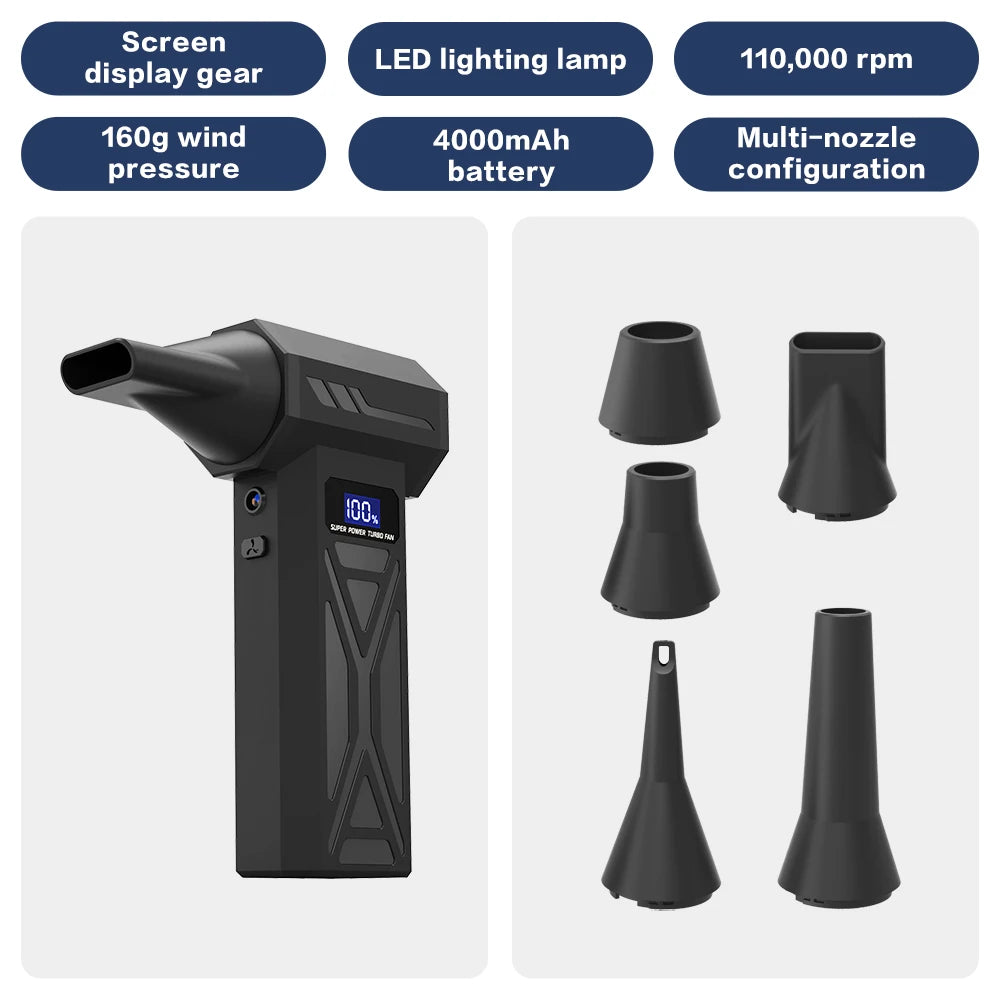 Turbo Jet Blower 9900000RPM 4-Gear Adjustment Portable Air Blower LED Lighting Battery Display Cordless Compressed Air Duster