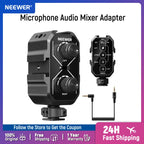 NEEWER MM02 Dual Channel Microphone Audio Mixer Adapter with 3.5mm TRS Cable Stereo/Mono Switch Cold Shoe Mounts for DSLR Phone