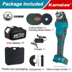Kamolee M10 100MM 18500RPM Brushless Cordless Angle Grinder 3 Speed Cutting Power Tools Apply to 18V 21V Battery