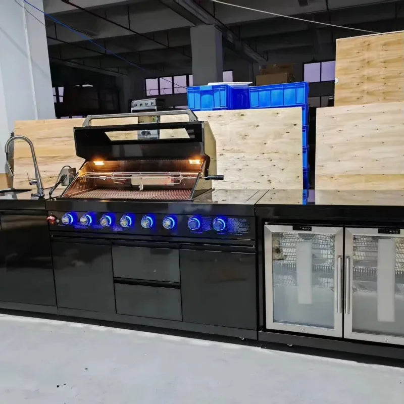 Customized Industrial Sleek Design Stainless Steel Outdoor Kitchen Cabinets Slide Hinge Basket for Easy Maintenance