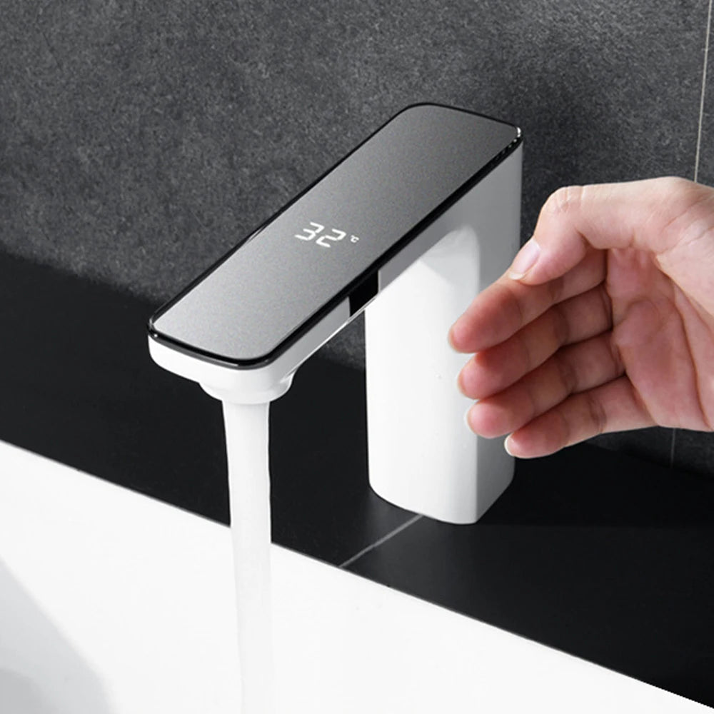 White Smart Dual Sensor Basin Faucet - Hot/Cold Deck Mount