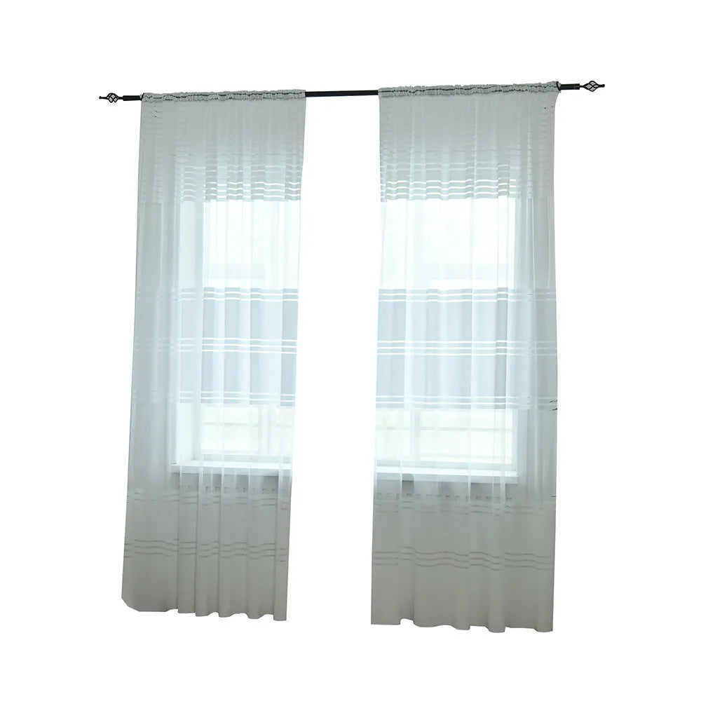 1PC Striped Sheer Curtains for Living Room Bedroom Tulle Curtains for Room Kitchen Decoration Window Treatments Drapes 100x270CM
