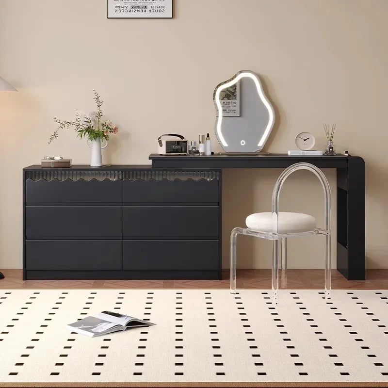 Dressers Makeup Vanities Drawer Set Mirror Lamp Black Computers Desk Dressing Table Holder Tricks Girls Luxury Home Furniture
