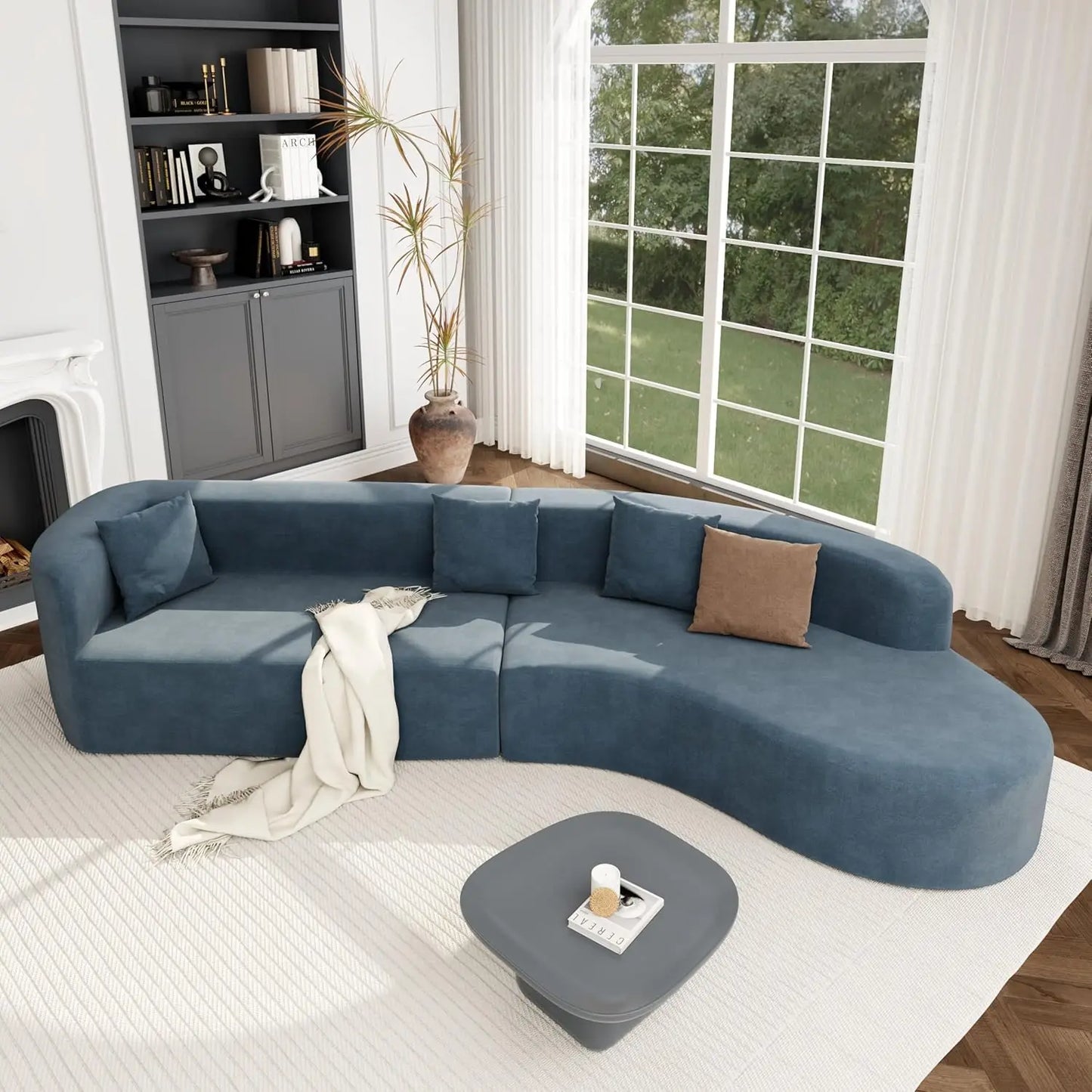 125" Curved Sofa,Modern Half Moon Sectional Sofa,Comfy Fabric Upholstered Minimalist with 3 Pillows Suitable for living room