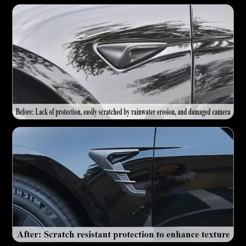 For Tesla Model Y Juniper Model 3 Highland Car Side Camera Protector Covers Carbon Fiber Flank Spoiler Wing Decorative Guards