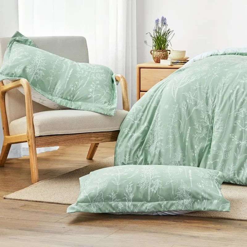 3 count Cute Floral Bedding Sets for All Seasons,1 Soft Reversible Botanical Flowers Comforter and 2 Pillow Shams