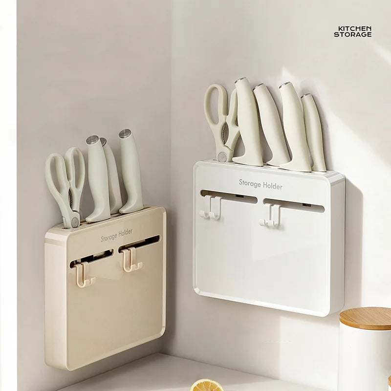 No-Drill Kitchen Knife Holder, Wall-Mounted Dustproof Durable Shelf for Cabinet Inner Side Multifunctional Storage