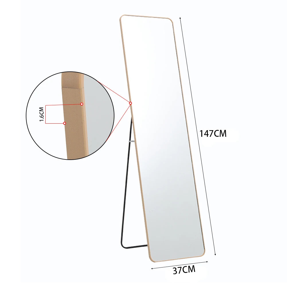 Haodirect Modern Rectangular Floor Mirror, Metal Frame Bedroom Wall Mounted Floor Dressing Mirror, 37cm x 147cm