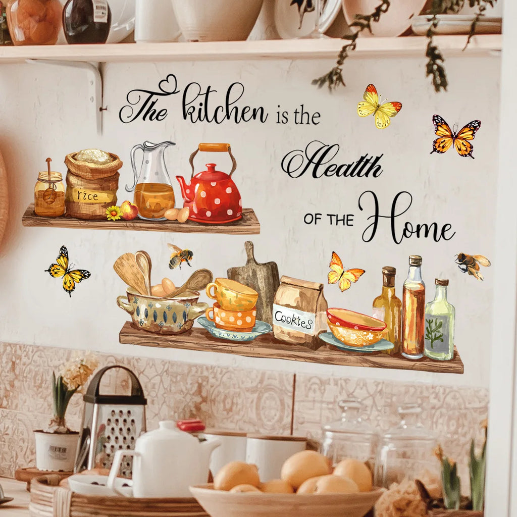 Kitchen Wall Stickers Tableware Butterfly Dining Room Wall Decals Kitchens Heart Utensil Decoration Decor for Home