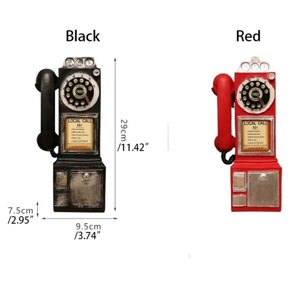 Vintage Wall-Mounted Resin Telephone Booth Figurine with Rotary Dial