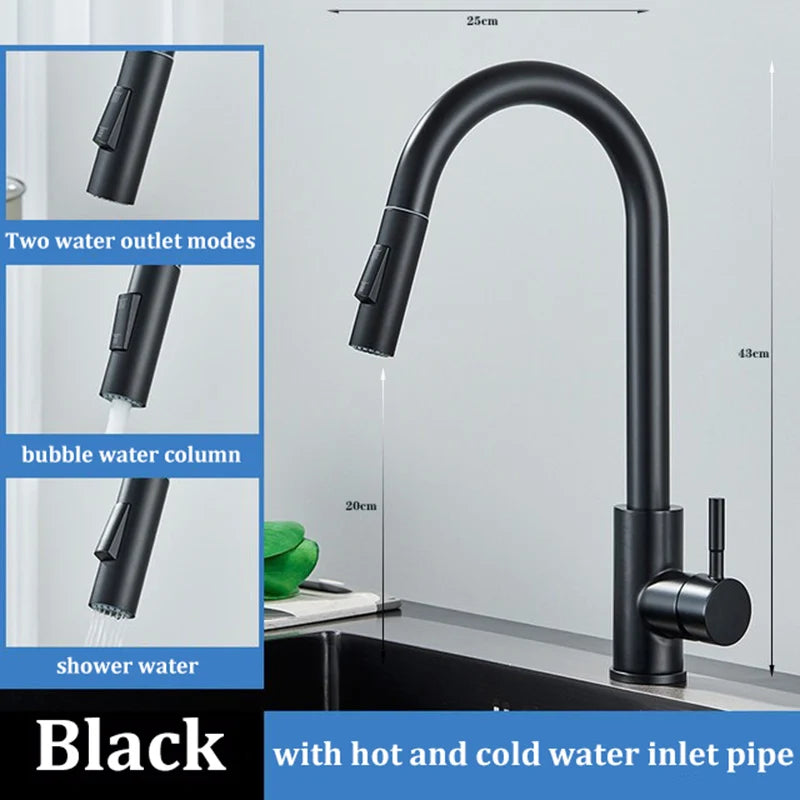 Stainless Steel Kitchen Pull-out Faucet Hot and Cold Household Splash-proof Sink Telescopic Sink Washing Basin Faucet
