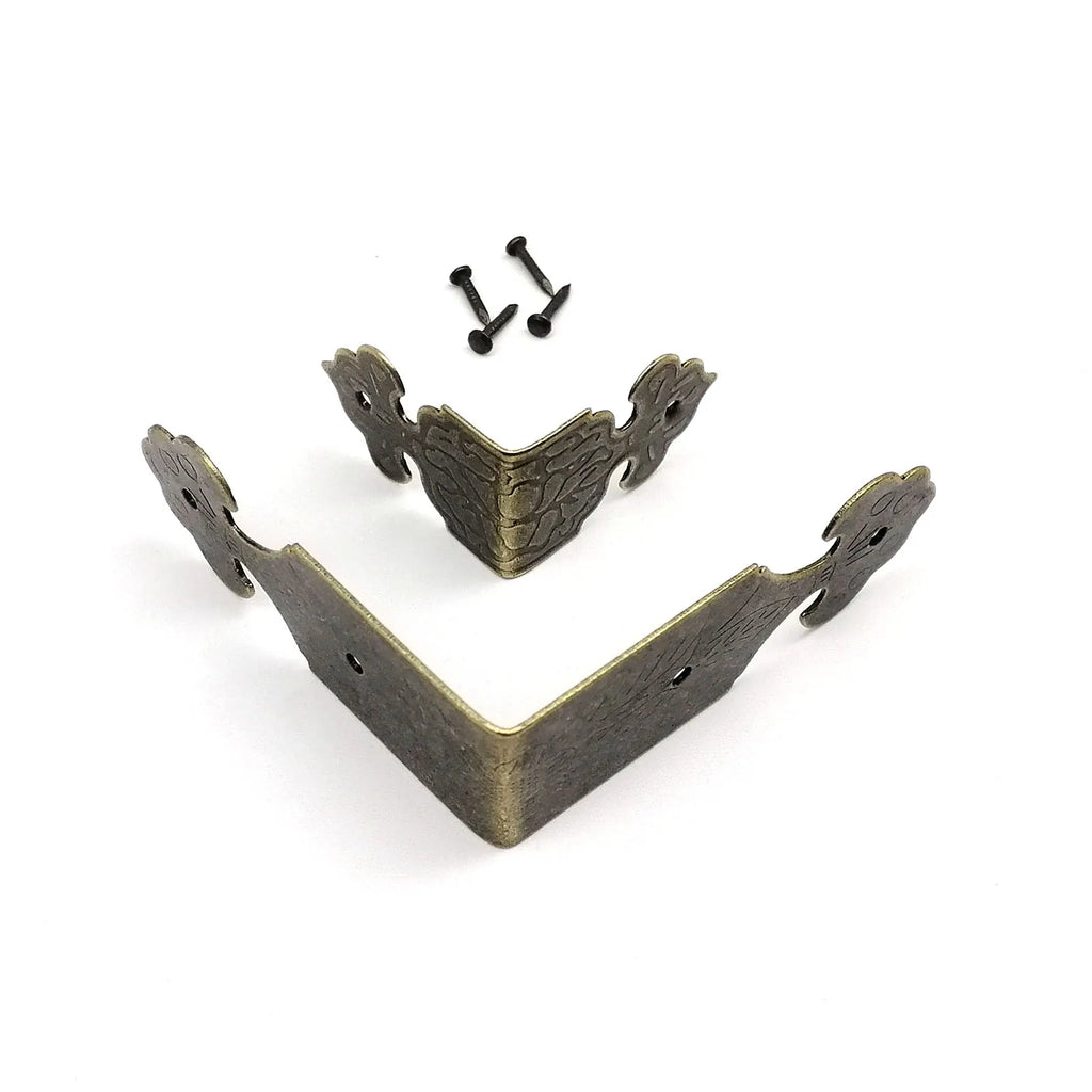 12pcs Decorative Corner Protector Guard Edge Cover for Jewelry Chest Wine Gift Box Wooden Case Table Desk Bronze Golden + Nails