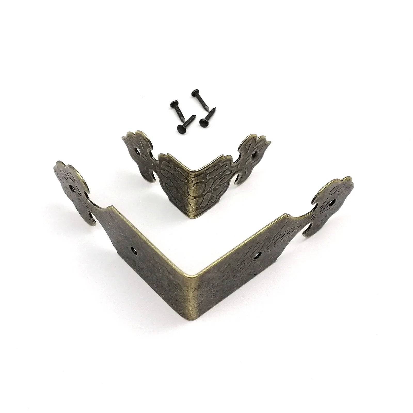 12pcs Decorative Corner Protector Guard Edge Cover for Jewelry Chest Wine Gift Box Wooden Case Table Desk Bronze Golden + Nails