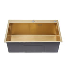 Gold Kitchen Sink Above Counter 304 Stainless Steel Single Bowl Goldn Basket Drainer Soap Dispenser Washing Basin