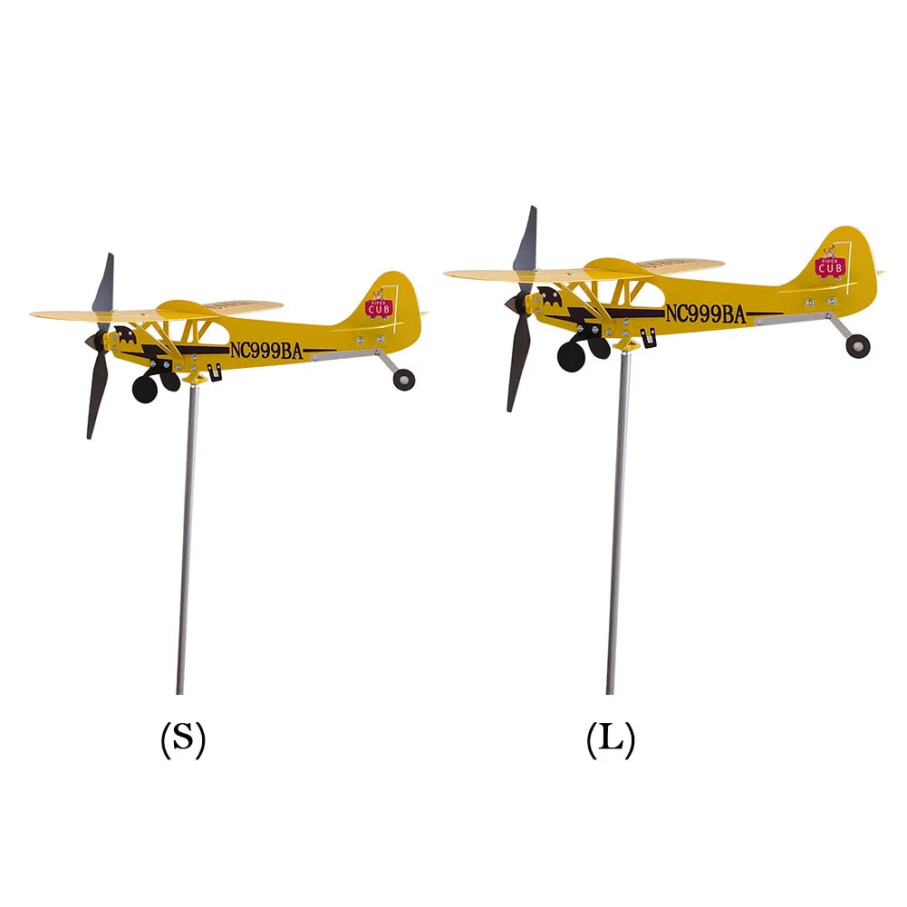 3D Plane Wind Spinner Creative Chic Metal Airplane Garden Weather Vane Plug Decor Anti-corrosion Ornaments for Family Courtyards
