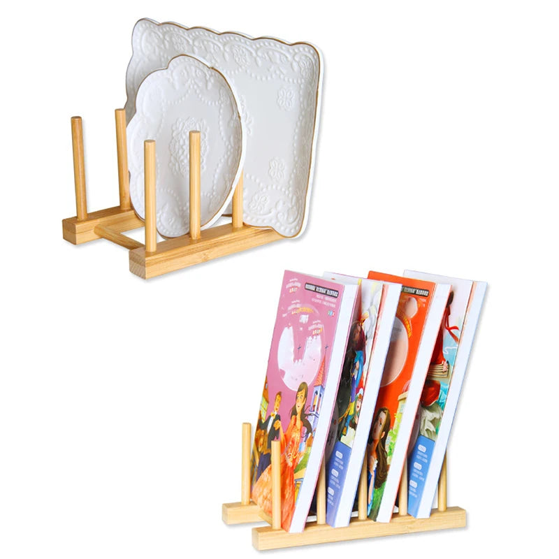 Wooden Plate Rack Kitchen Dishes Stand Plate Dish Drying Rack Cutting Boards Cups Organizer Shelf Multifunctional Display Stand
