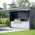 Outdoor Kitchen Shed With Integrated Countertop Functional Workspace Enclosed Structure For Backyard Bbq Preparation