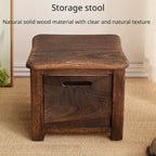 Dark Brown Wooden Shoe Changing Stool with Storage - Armless, Non-Padded, Classic