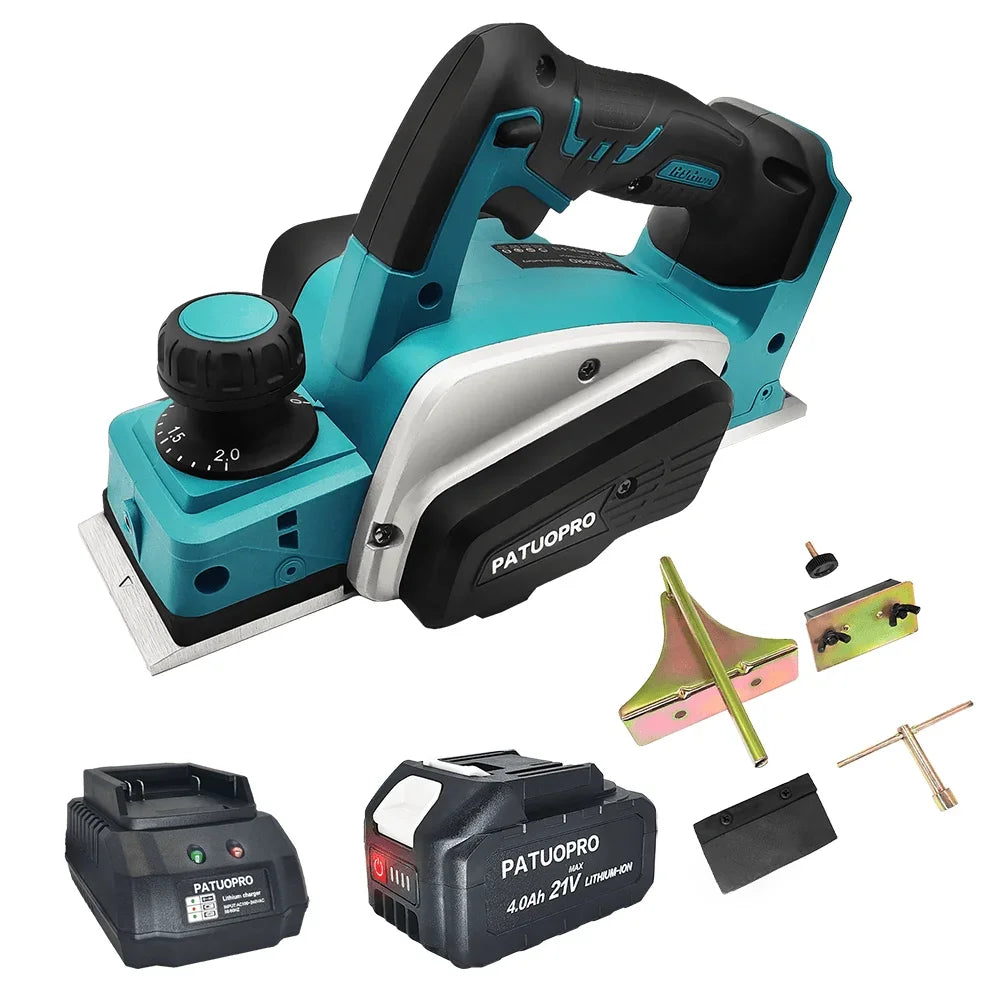 PATUOPRO Cordless Rechargeable Electric Planer Handheld Home DIY Furniture Woodworking Cutting Power Tool For Makita 18V Battery