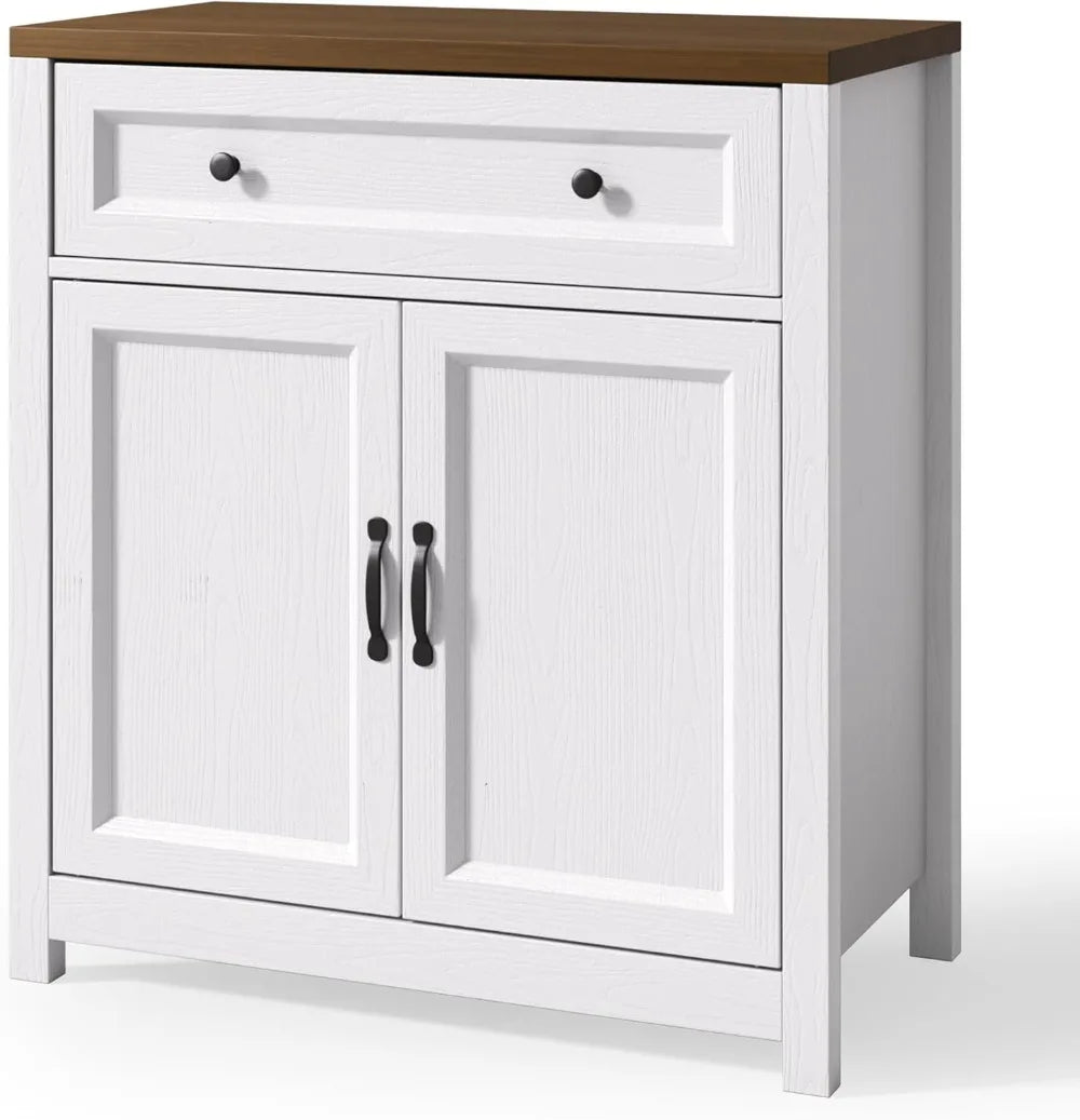Gizoon Kitchen Storage Cabinet with Adjustable Shelf, Farmhouse Coffee Bar Sideboard Buffet with Large Drawer, Barn Door