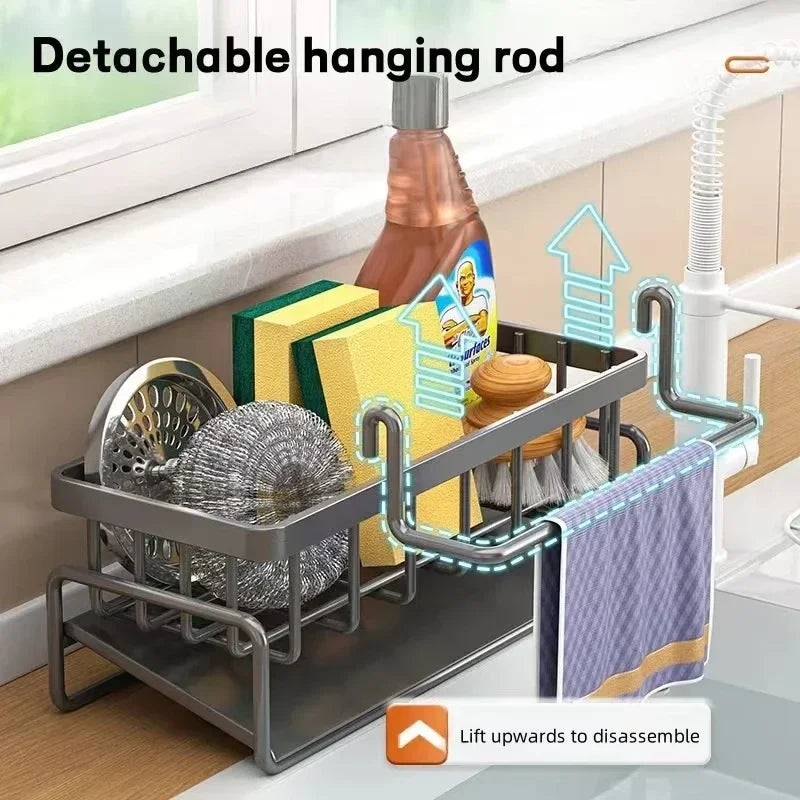 Custom Kitchen Sponge Rack Drain Water Place Dish Soap Organize Rags Multi Functional Large Capacity Countertop and Store Items