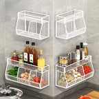 Kitchen Storage Rack with Three Compartments Screwless Wall-Mounted Multi-Functional Kitchen Storage Item for Household Use