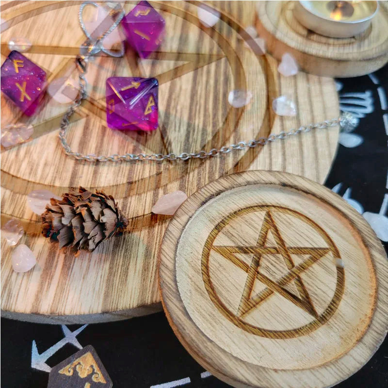 2 In 1 Pentagram Witches Wooden Candle Holder Altar Astrology Massage Candle Stand Divination Meditation for Wicca Ceremony