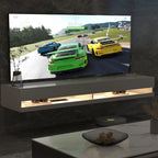 71" Floating TV Stand for 75/80" TV, Wall Mounted LED TV Stand w/Power Outlets, Modern High Gloss Media Console, White/Black